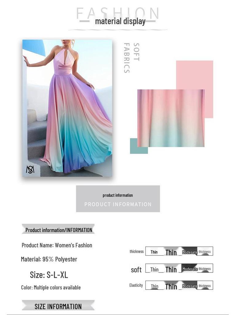 2026 Elegantes Abendkleid mit tiefem V-Ausschnitt und Farbverlauf: Damenkleid mit taillierter Taille, großem Saum, lang