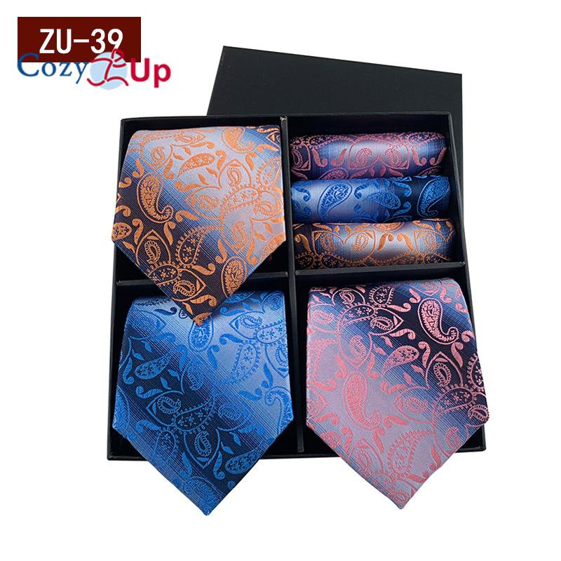3pcs Necktie+3 Pcs Square Scarf  Men Two-piece Tie Set Wave Point A Tie Cufflinks Business Fashion Handkerchief Paisley