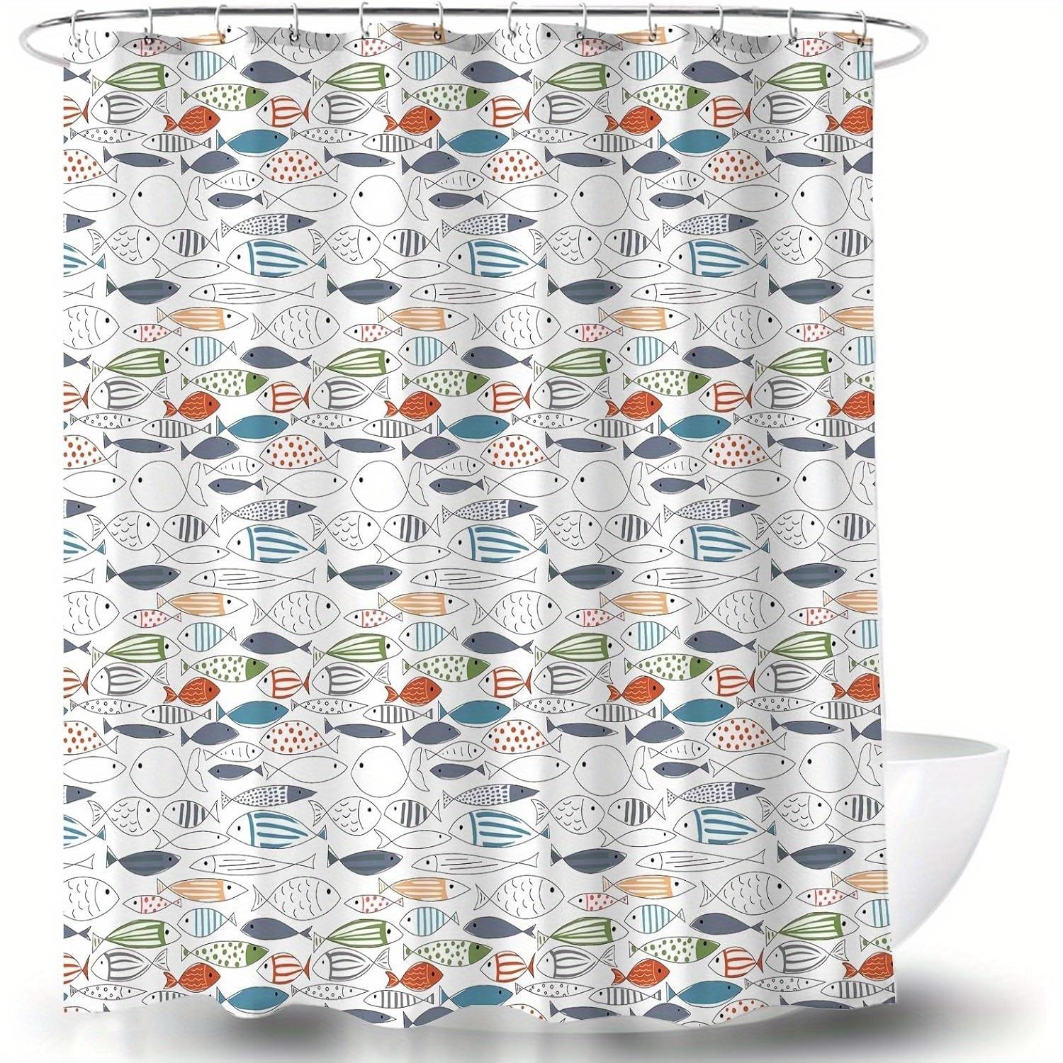Modern Colorful Fish Art Shower Curtain - Ocean-Themed Design with Fish & Seashells, Waterproof Polyester for Bathroom Decor W90xH180cm