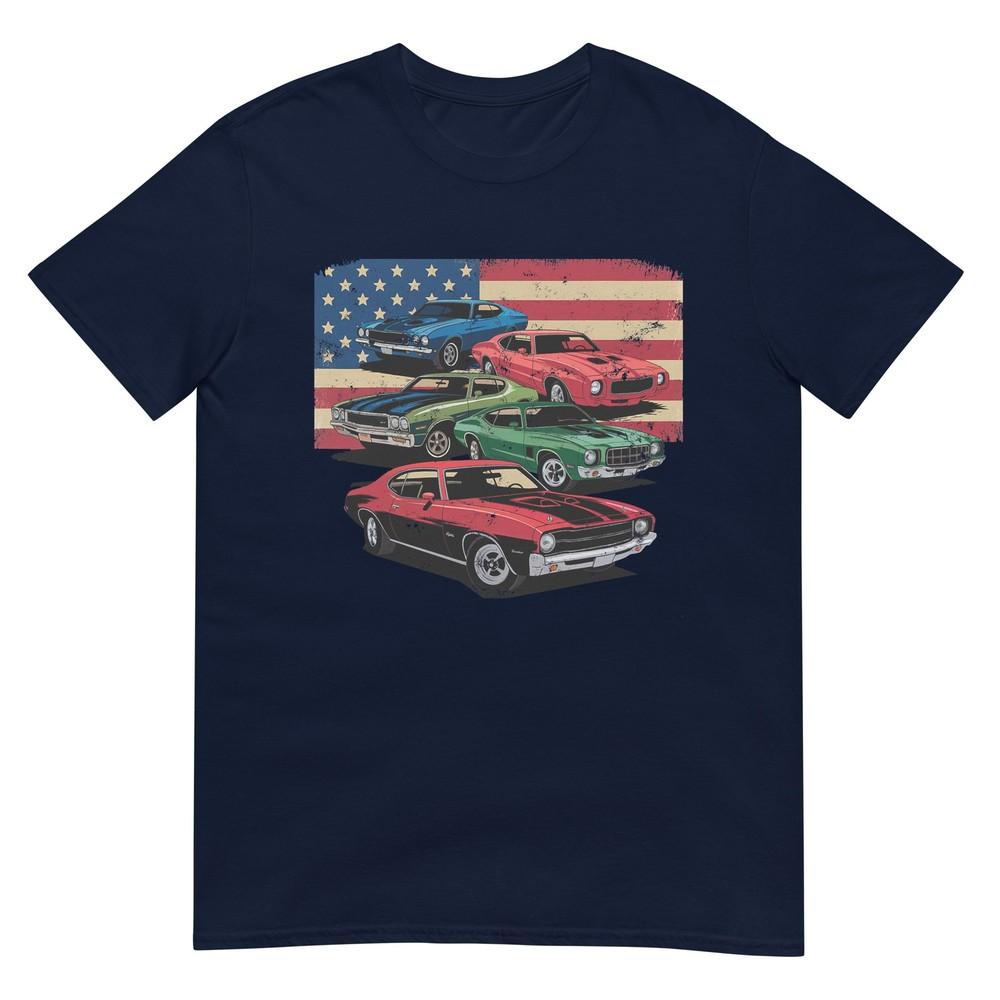 Patriotic American Flag Vintage Muscle Car Tshirt S