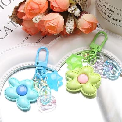 Playful Flower Key Ring Candy Colored Decoration Lightweight Keychain Charm Pendant for Bags Backpacks