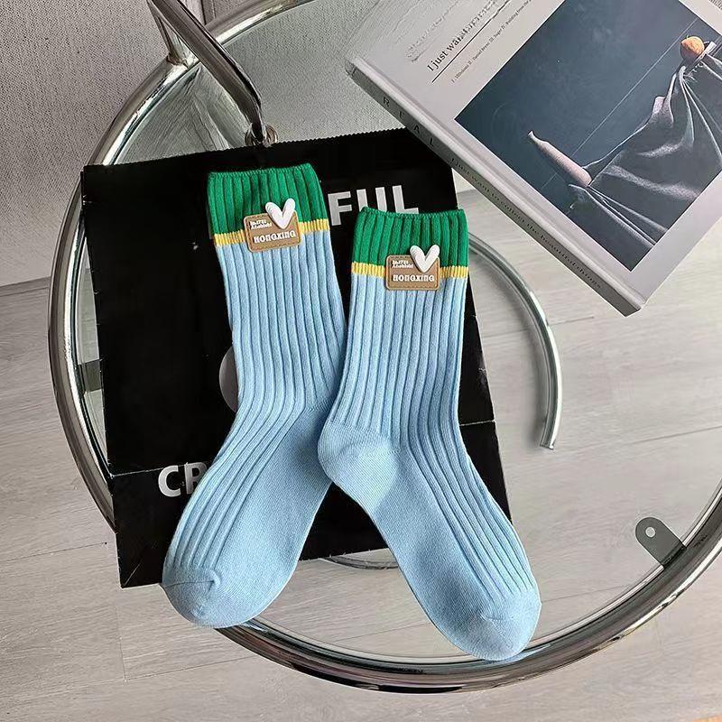 Ladies Spring and Autumn Solid Color Love Trend In The Tube Pile Socks