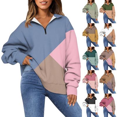 Women's Fashion Lapel Striped Printed  Long Sleeve Zip Sweatshirt Top