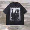 American High Street Doberman Printed Washed Old Short Sleeve T-Shirt Men'S And Women'S Oversize Vintage Half Sleeve Tee