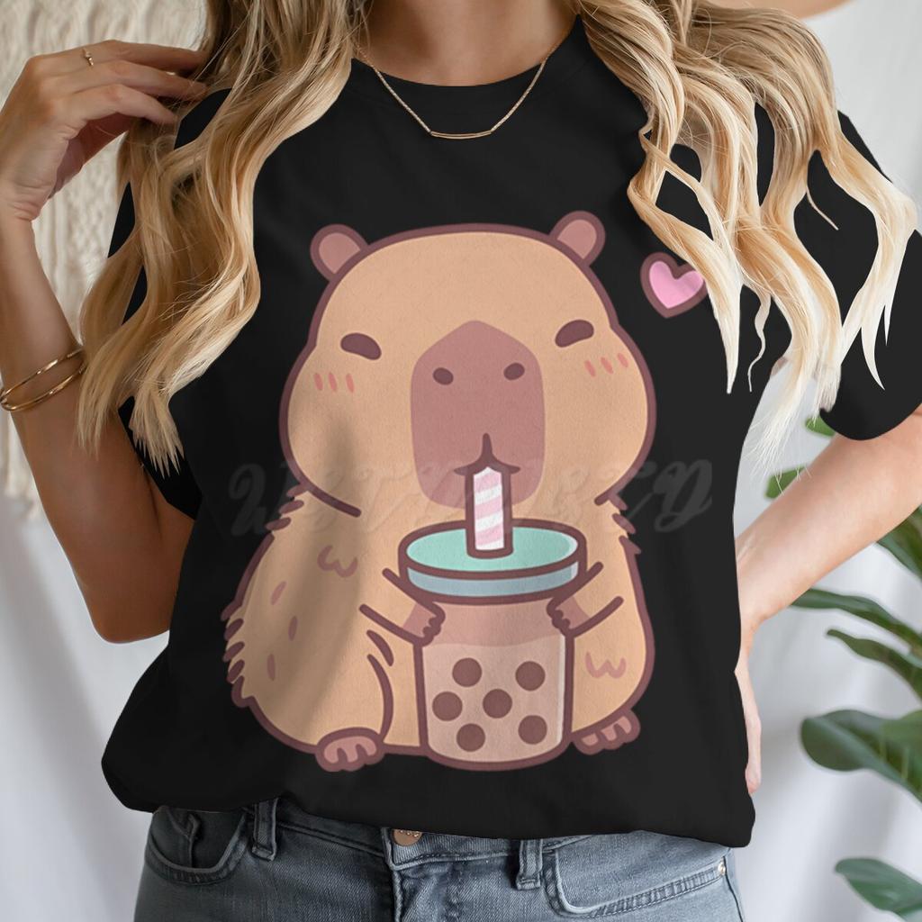 Tie Dye Animal Graphic Lover Gift Shirt Tee Capybara Kawaii Cartoon T-shirts Crew Neck Casual Summer Drink Tops