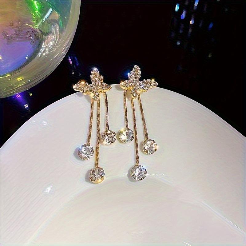 Fashion Colorful Crystal Inlaid Golden Butterfly Zirconia Earrings