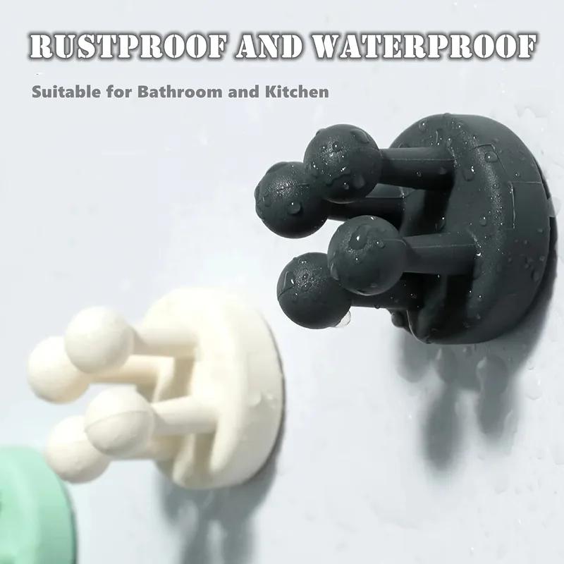 4Pcs Silicone Toothbrush Holders Hook Waterproof Self Adhesive Wall Mounted Single Hook for Hanging Key Plug Holder