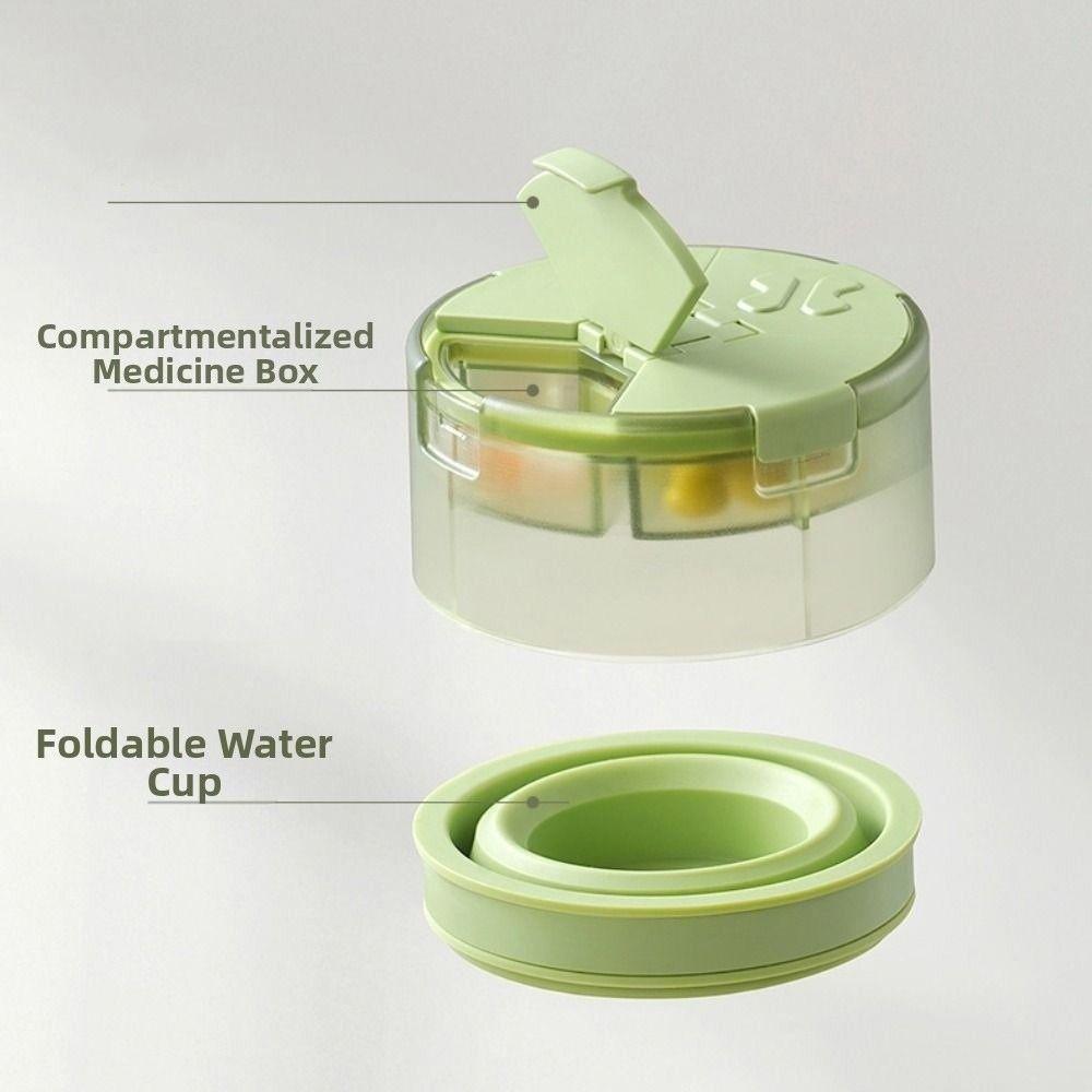 3 In 1 Portable Pill Cutter Sealed Dustproof Pill Storage Box Precise Cutting with Foldable Cup Mini Medicine Box Outdoor