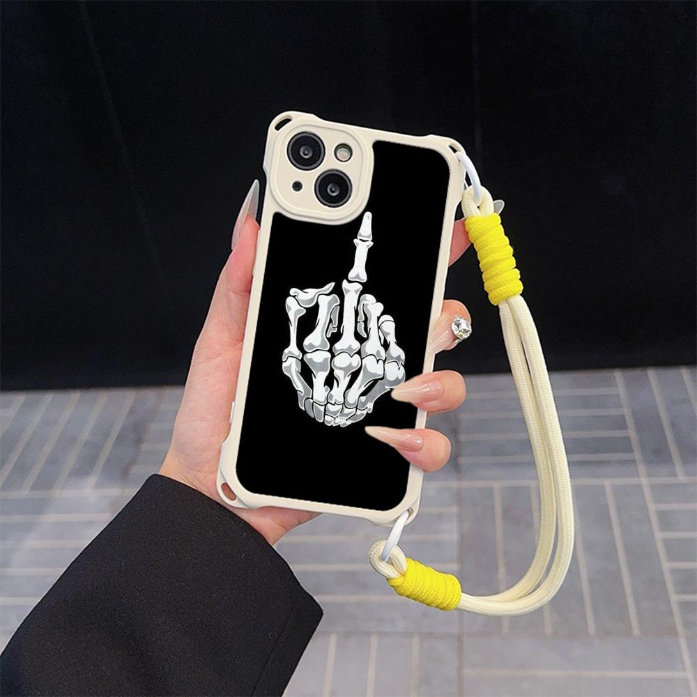 Ae80 Gesture Greeting Design Art Soft Phone Cases for iPhone 16 15 14 13 12 11 Pro Max 8 Plus XR with Wrist Strap Lanyard Corner Protection Back Cover