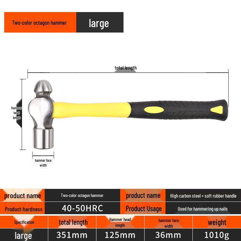 Osmihranné kladivo se čtvercovou hlavou s dřevěnou rukojetí, ideální pro těžké demoliční a zednické práce.