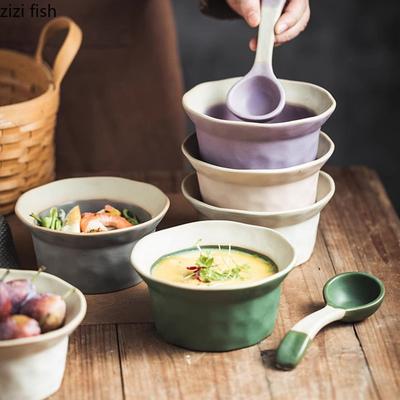Rough Pottery Hammer Patterned Bowl Solid Color Dessert Bowl Ice Cream Bowl Oat Bowls Steamed Egg Bowls Specialty Tableware