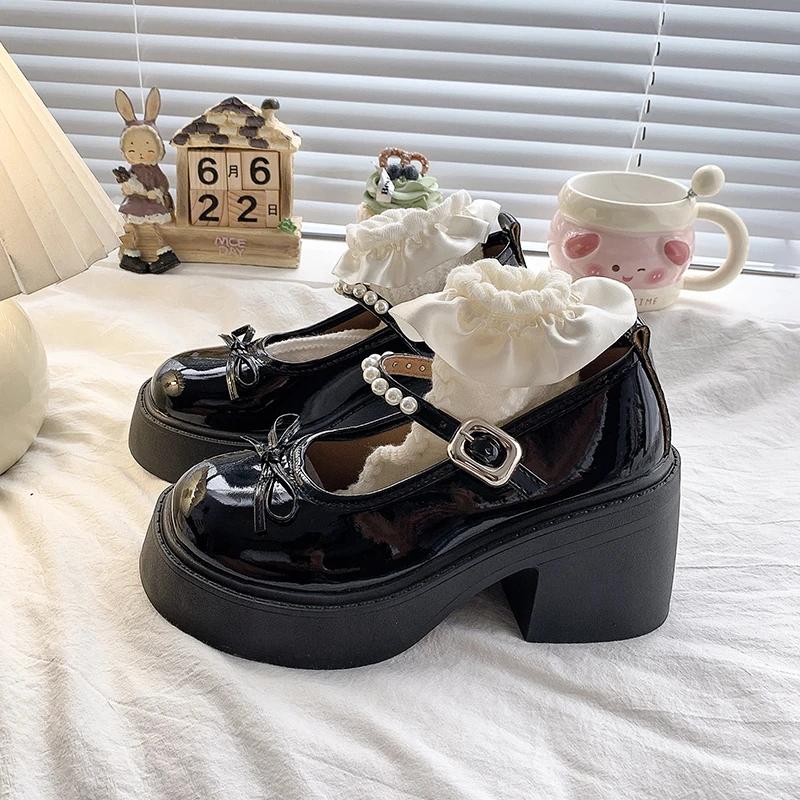 Fashion Ladies Shoes 2025 Platform Women's High Heels Round Toe Autumn Pumps Women Chunky Heel Mary Janes Shoes Woman Dress Lolita Shoes