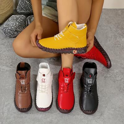 Damskie buty codzienne w jednolitym kolorze, z miękką podeszwą i grubym dnem, z wysoką cholewką, z okrągłym noskiem, wygodne buty zimowe na jesień