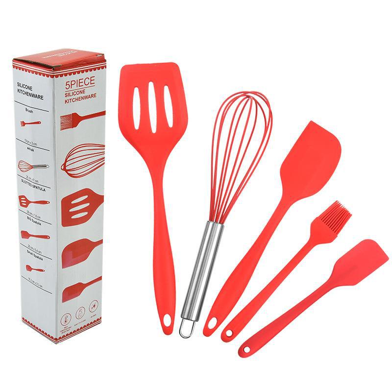 5pcs Silicone High-temperature Resistant Kitchen Baking Scraper Oil Brush Egg Beater Food Clip Baking Tool
