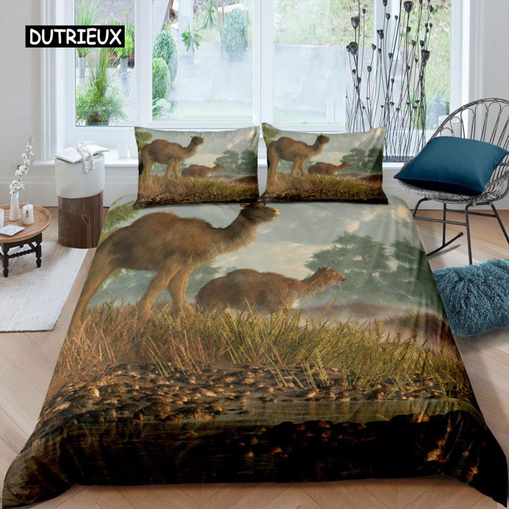 Camel Duvet Cover Set Sunset Desert Adventure Tehme Quilt Cover King Size Wildlife Animal Bedding Set for Children Teens Young