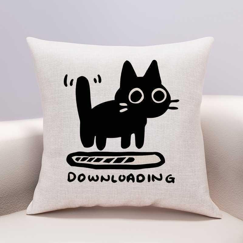 Minimalist Black Cat Silhouette Throw Pillow Cover - Artistic Animal Home Decor