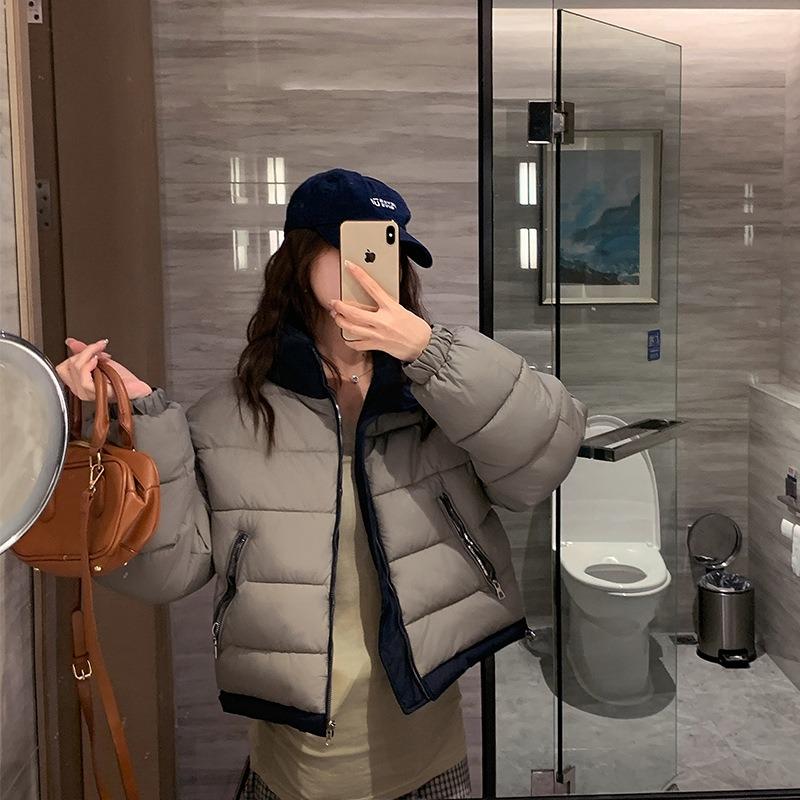 Wear Down Cotton-padded Clothes On Both Sides, Women's Color Matching Stand-up Collar, Short Small Cotton-padded Jacket.