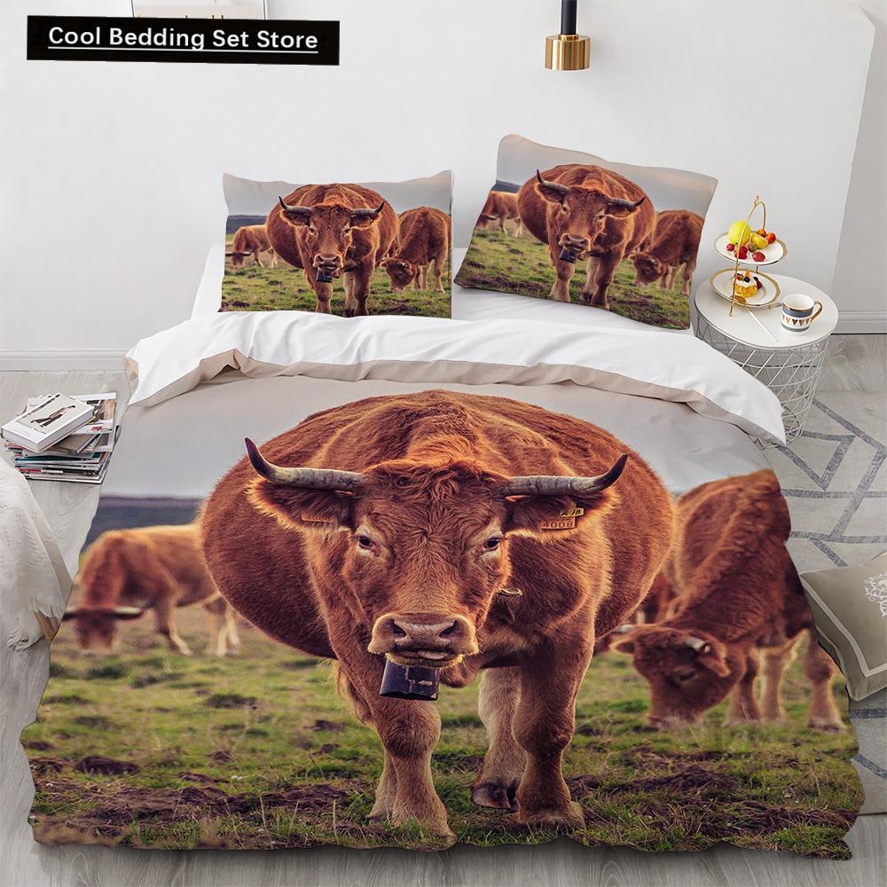 Comforter Cow Herd Pattern King Queen Bedding Set Highland Bull Farm Animal Dairy Cattle Comforter Polyester