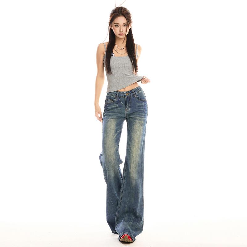[WW American Low-rise Old Retro Micro-flared Spice Girl Jeans Women's Versatile Leg Elastic Casual Pants
