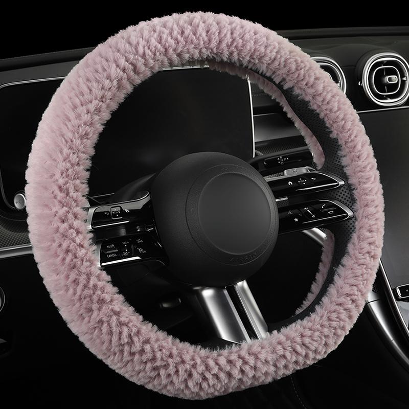 Winter Kunstmink Auto Lenkradbezug, Runde/D-Form Optionen, Weich Bequem und Warm, Passend für 14,5-15 Zoll Lenkräder