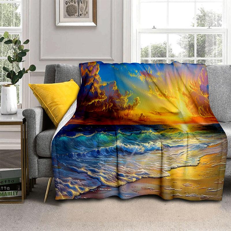 2025 New Style Sea Water Beach Reef 3D Nature Scenery Blanket,Soft Throw Blanket for Home Bedroom Bed Sofa Travel Picnic Cover