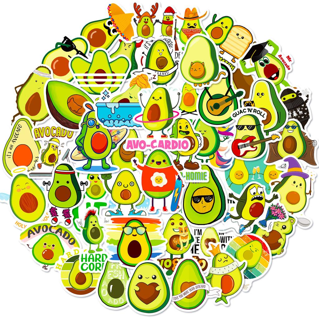 100 Bright Green Cute Avocado Stickers DIY Mobile Phone Case Refrigerator Skateboard Decoration Stickers