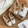 Silver Square Head Light Mouth Mary Jane Single Shoes Women's 2025 New French Bow Word with Ballet Flats