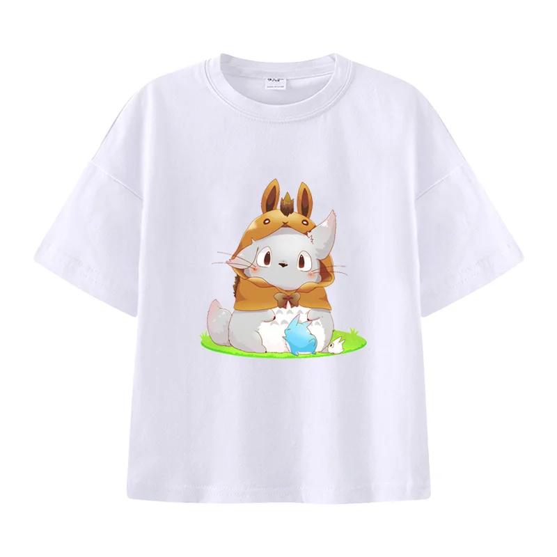 Summer Cartoon Hayao Miyazaki Totoro Printed Cotton Children's T-shirt Short Sleeved Street Fashion Men's and Women's Clothing