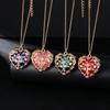 Luxury Hollow Out Heart Rhinestone Locket Pendant Necklace Green Red Pink Purple Blue Roseo Color Crystal Inside For Women