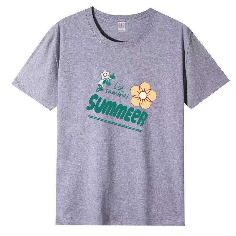 Female Cotton Short-sleeved T-shirt Female Summer Korean Loose Round Neck Printed Tops