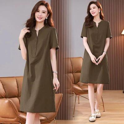 Vestido de Verano Adelgazante de Talla Grande con Cuello en V de Longitud Media para Mujer 2025