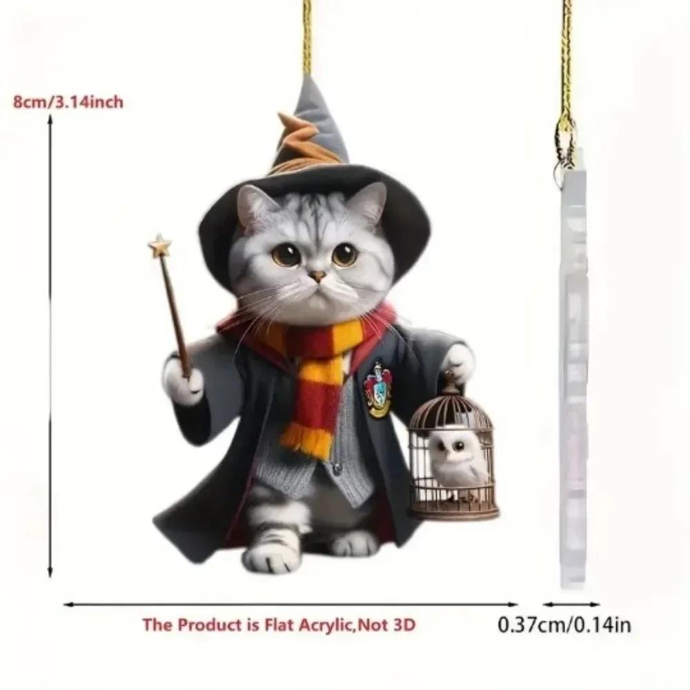 2D Acrylic Car Hanging Pendant Festive Animal Christmas Tree Decor Pendant Magic Flying Cat Car Interior Accessories
