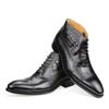 Fashion Luxury Genuine Leather Men Ankle Boot Fashion Wedding Dress Elegant Formal Office Pointed Toe Lace-up Shoe Brogue Adult Boot