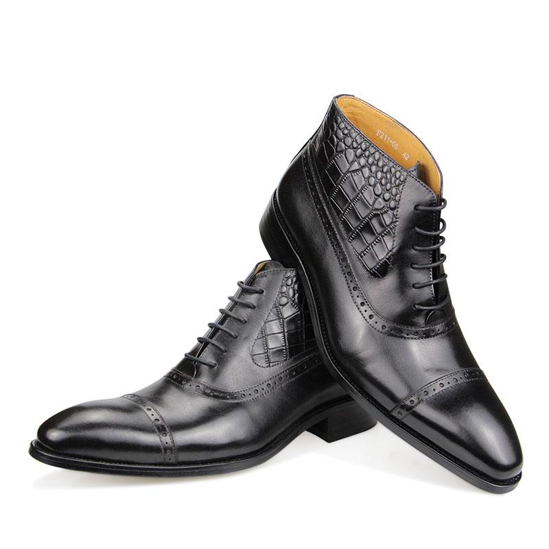 Fashion Luxury Genuine Leather Men Ankle Boot Fashion Wedding Dress Elegant Formal Office Pointed Toe Lace-up Shoe Brogue Adult Boot
