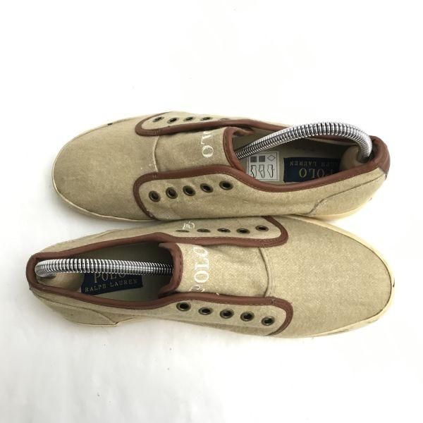 POLO RALPH LAUREN Slip-On Sneakers Beige Size 23.5cm Unisex Decorative Eyelets(USED)