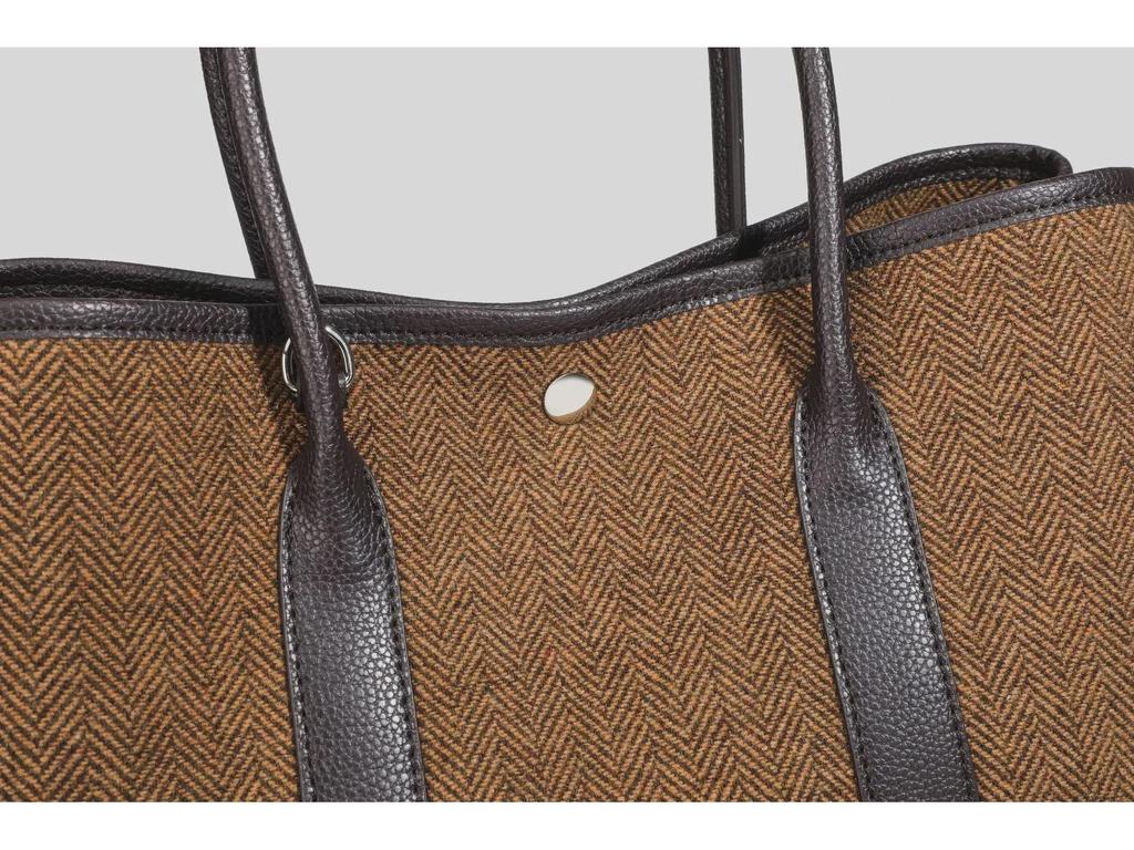 2025 Autumn/Winter Contrast Color Leather Handbag - Large Capacity Wool & Microfiber Shoulder/Crossbody Tote for Women