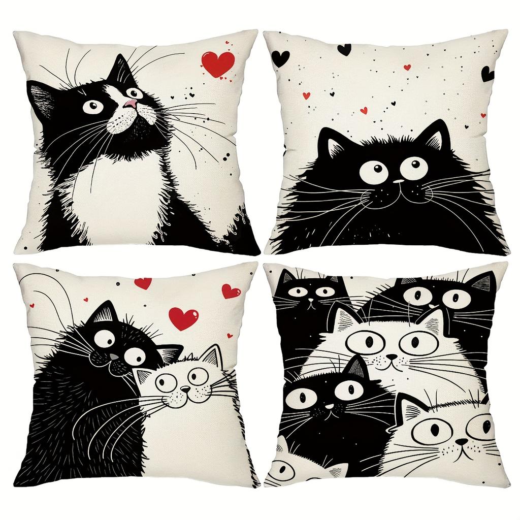 45x45cm Black and White Cat Pillowcase Polyester Cute Cartoon Home Decoration