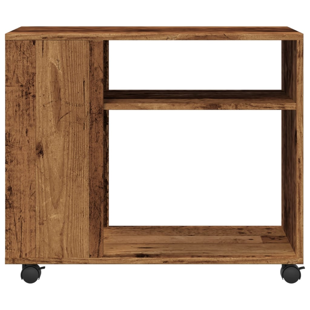 Side Table with Casters Rustic Wood Look 70 X 35 X 60 Cm Engineered Wood