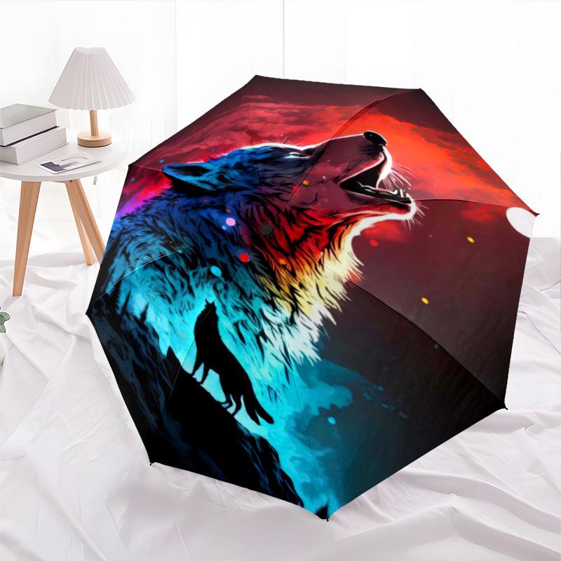 1 Stück Wolf Regenschirm Tragbarer Faltregenschirm Eisenrahmen Lochknochenstruktur Outdoor Heimregenschirm