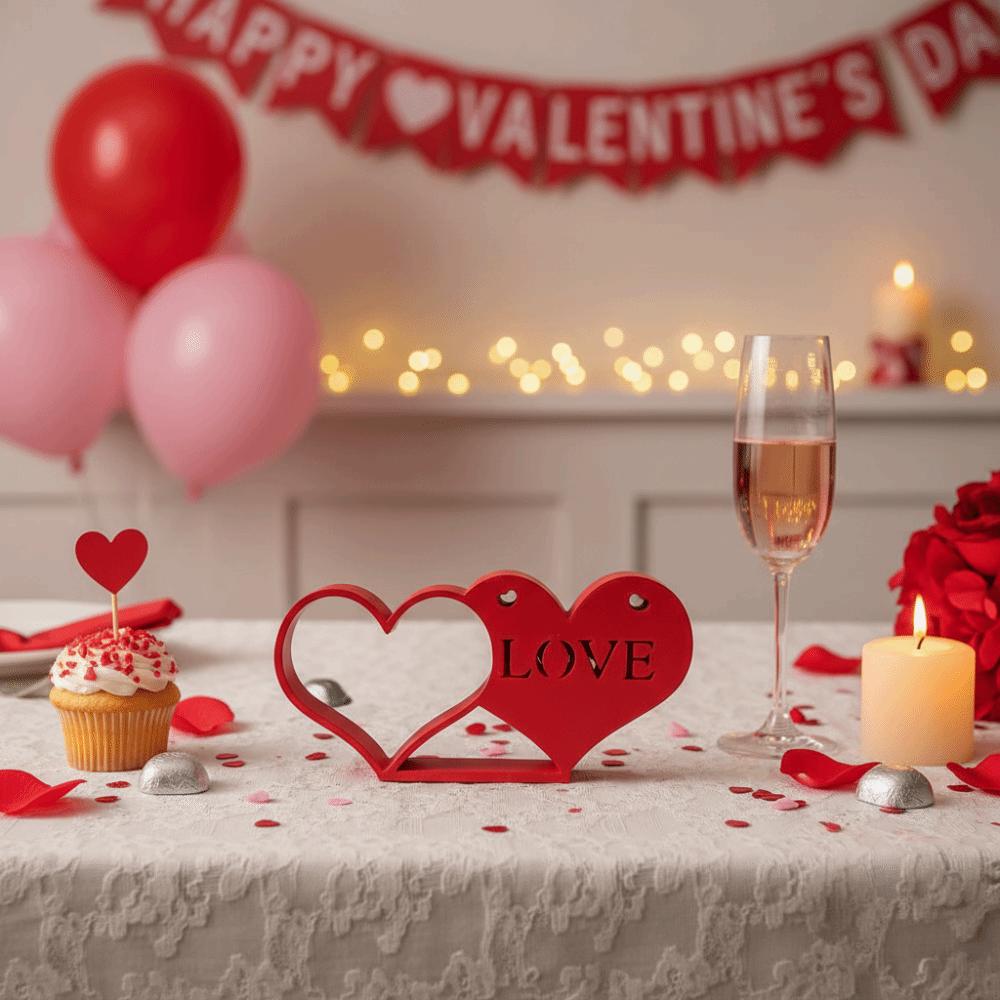 Plastic Red Love Knot Ornament Heart to Heart Art Craft Valentine Day Decorations Creative Hand-carved LOVE Ornaments Table