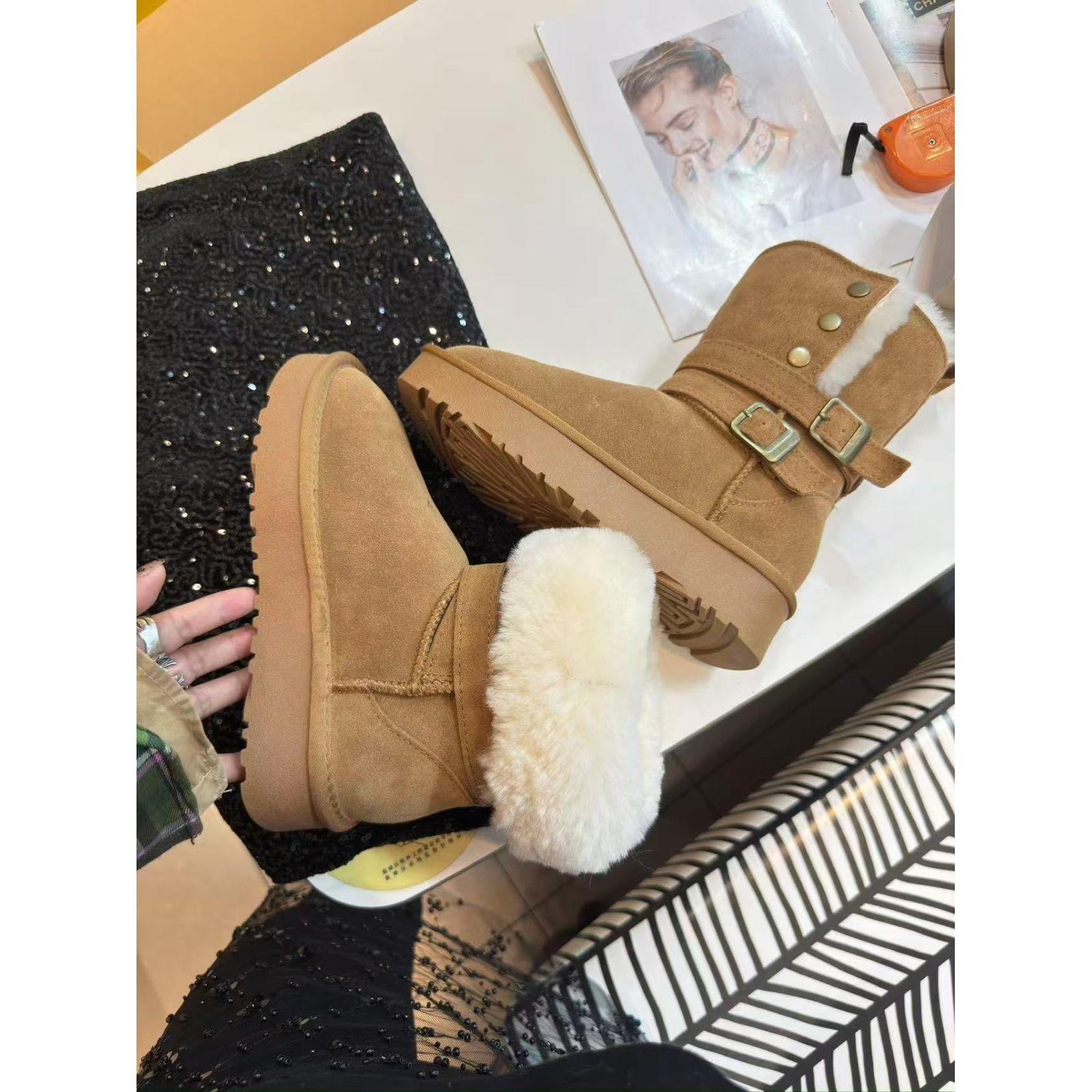 

Женские мягкие эластичные зимние меховые ботинки на толстой подошве, теплые, с холодозащитной подкладкой, нескользящие, износостойкие, повседневные спортивные хлопковые ботинки 40 коричневый