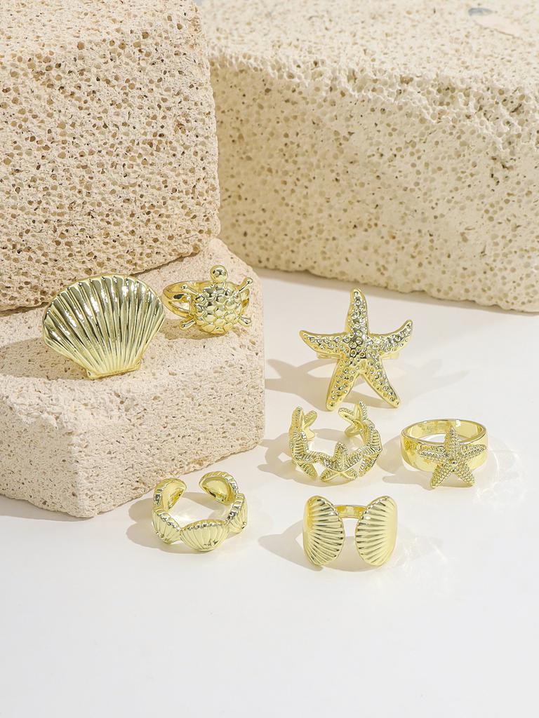 DIEZI 7pcs/set Summer Ocean Style Tortoise Finger Rings For Women Men Vintage Gold Color Starfish Knuckle Joint Ring Jewelry