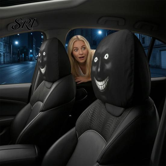 Unique Car Headrest Design 2Pcs Halloween Covers, Horror-Themed Seat Neck Pillow Washable Cover Cases, Breathable Stretchy Protector for Auto Interior