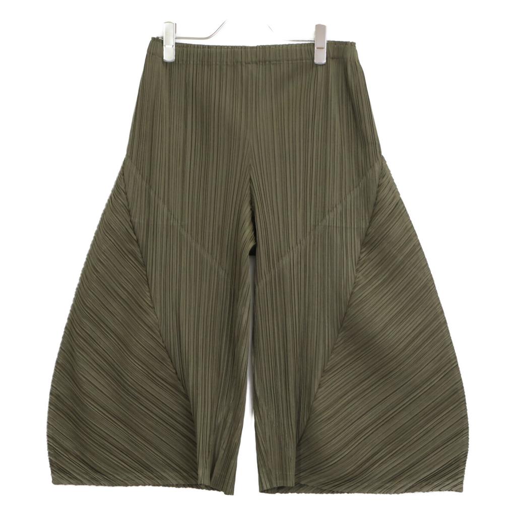 PLEATS PLEASE PP53-JF162 Khaki Pleated Design Cropped Pants Bottoms 3 khakiUsed