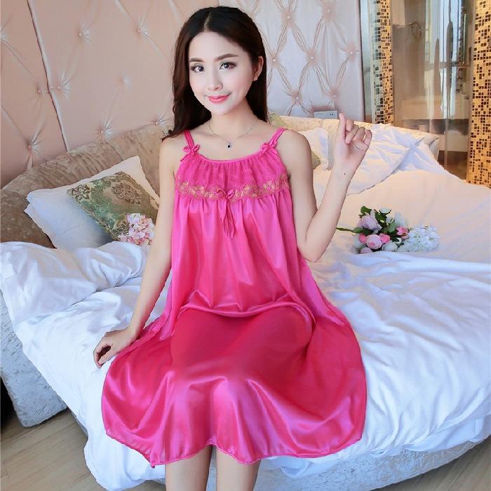 GMXIA Summer Ice Silk Nightgown Long Dress, Thin Silk Skating Set, Soft and Comfortable Women's Pajamas and Home Wear