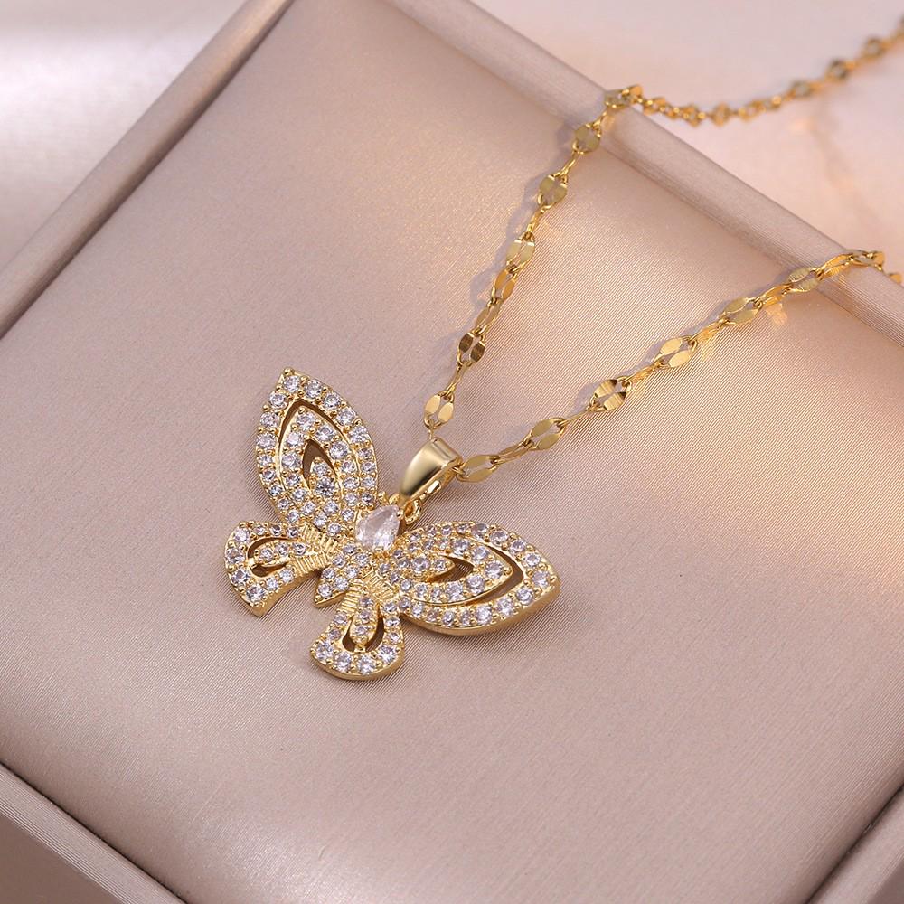 Women's Butterfly Zirconia Clavicle Necklace: Elegant, Fashionable, Titanium Steel Jewelry