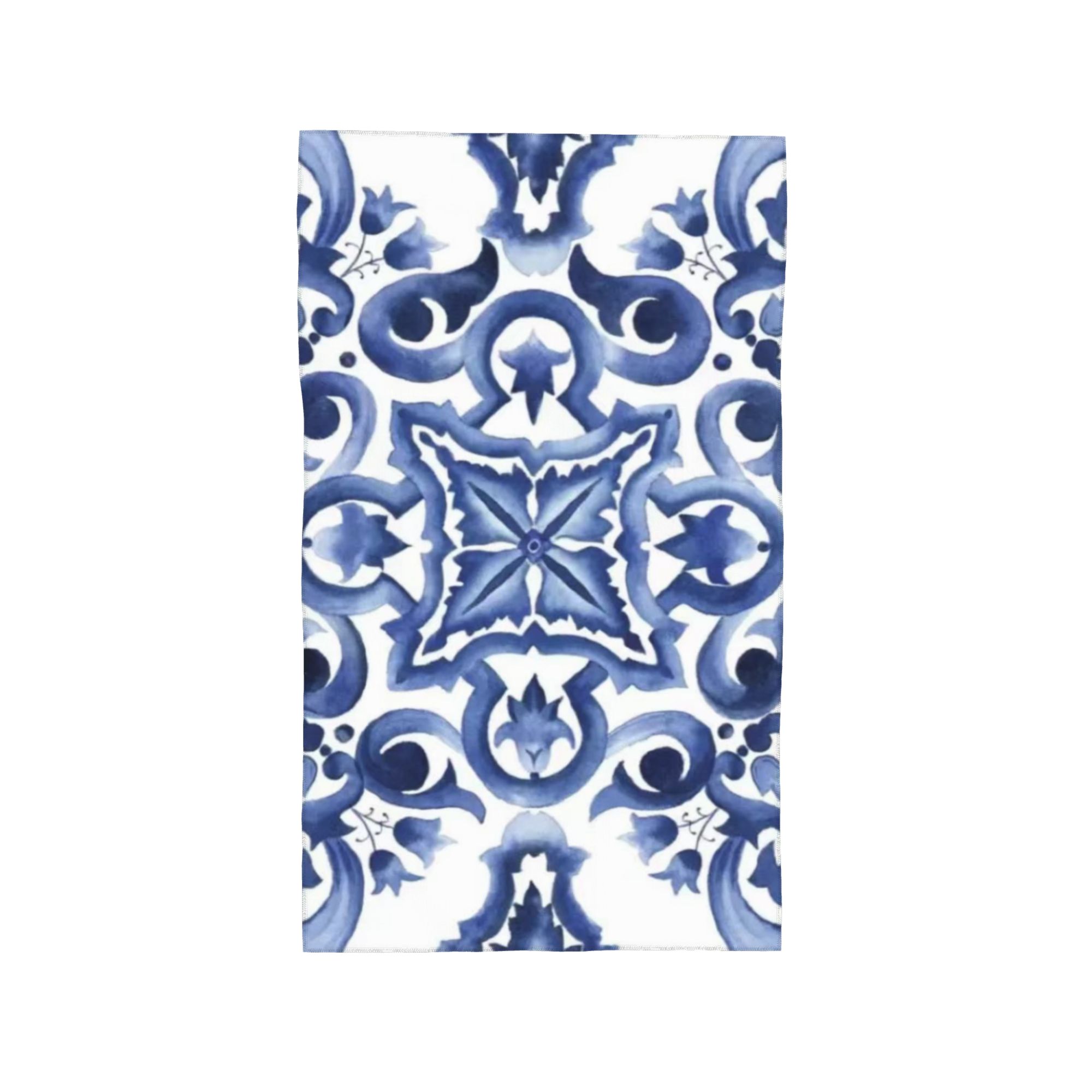 

Blue Ornate Floral Mediterranean Sicilian Tile Soft Face Towel Quick Dry Pool Bath Cotton Towels Absorbent W40*H60(CM)