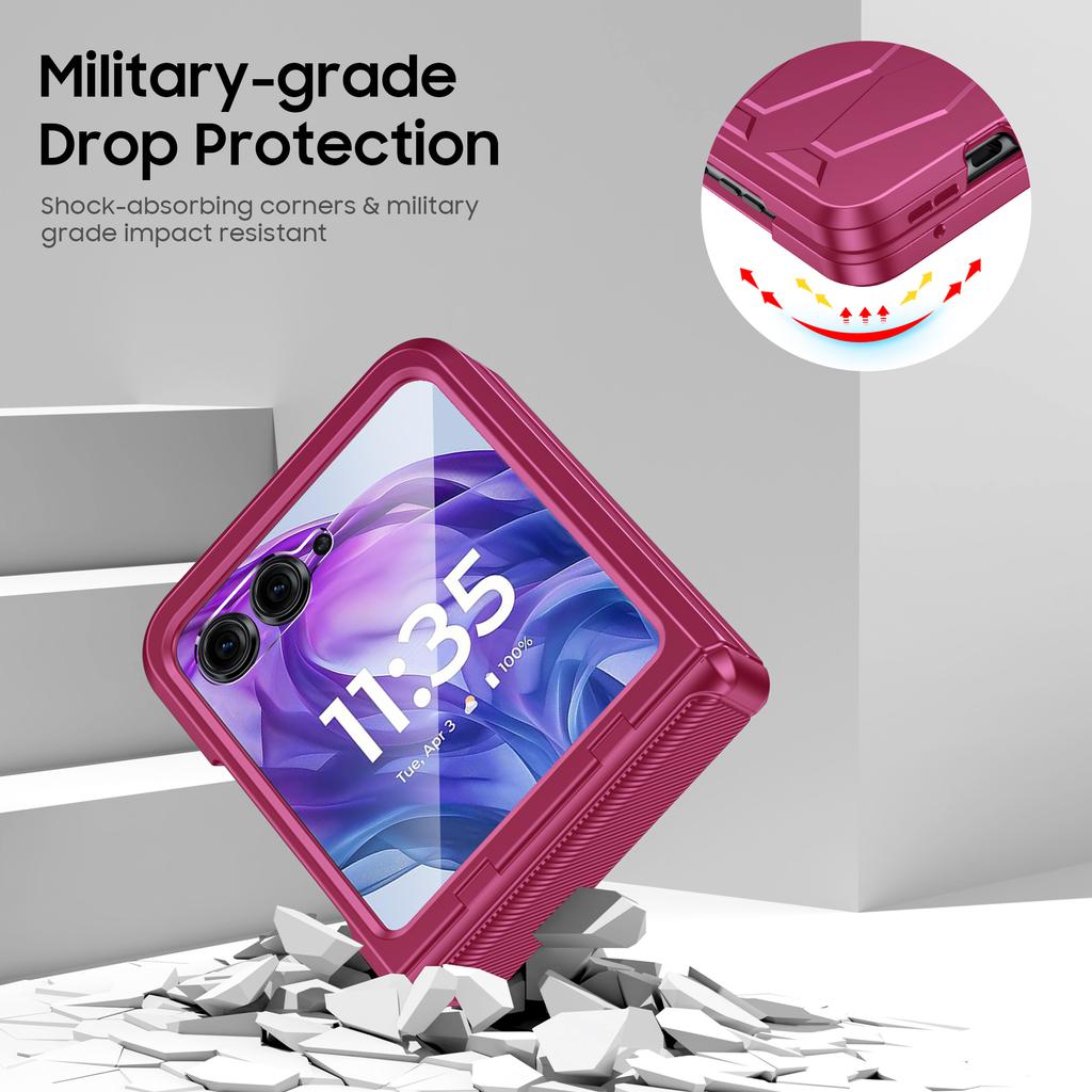 For Motorola Razr Ultra 2024/Razr Pro 2025/Razr Pro 2026 With Hinge Protection, Built-in Screen Protector Shockproof All-Inclusive Phone Cover-Red