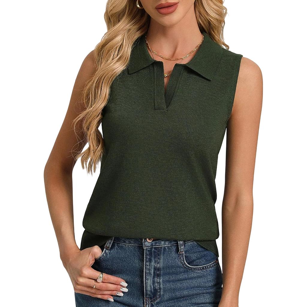 Dames mouwloze polo trui vest Lichtgewicht gebreide wolmix Casual zakelijke brei top voor kantoor en dagelijks gebruik