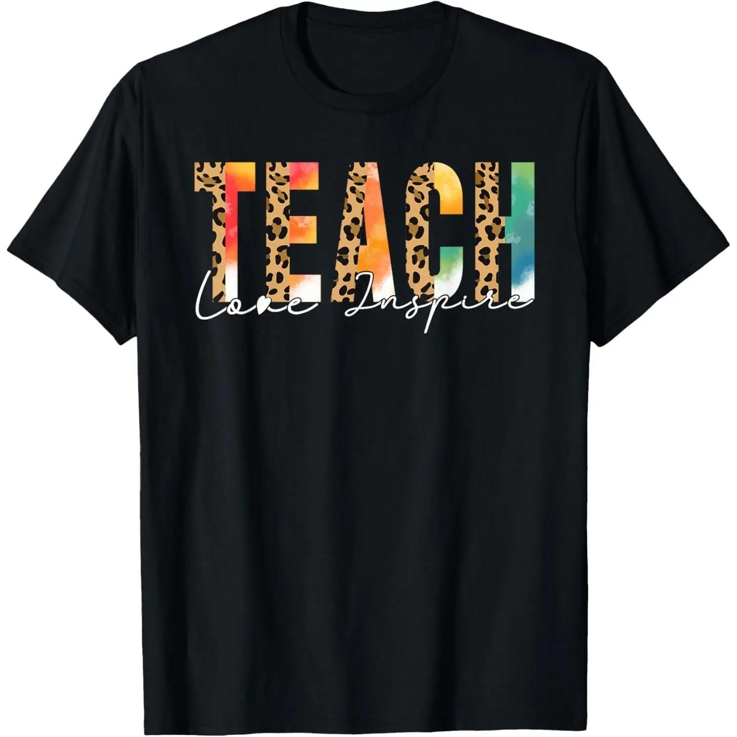 Cute Teach, Love, Inspire, Back To School Leopard Teacher T-Shirt S